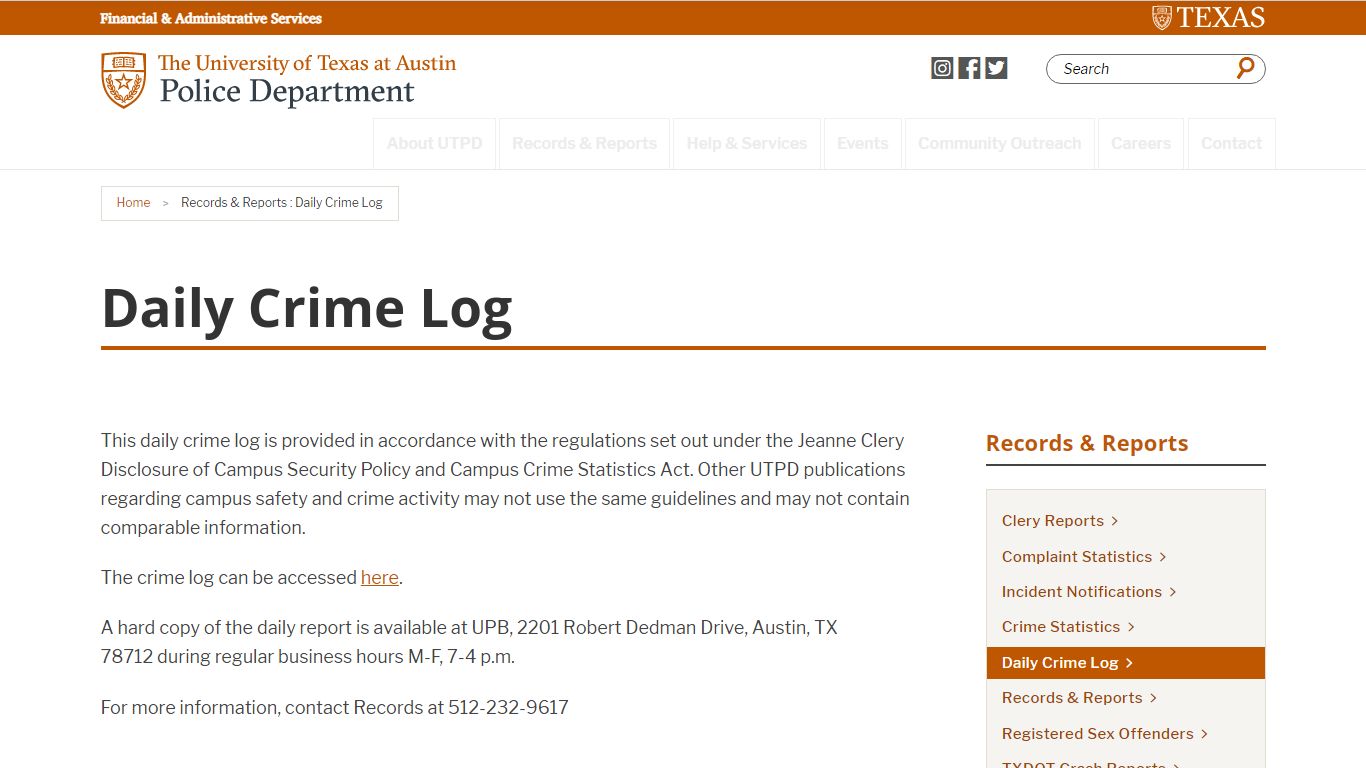 Daily Crime Log | UT Police Department - University of Texas at Austin