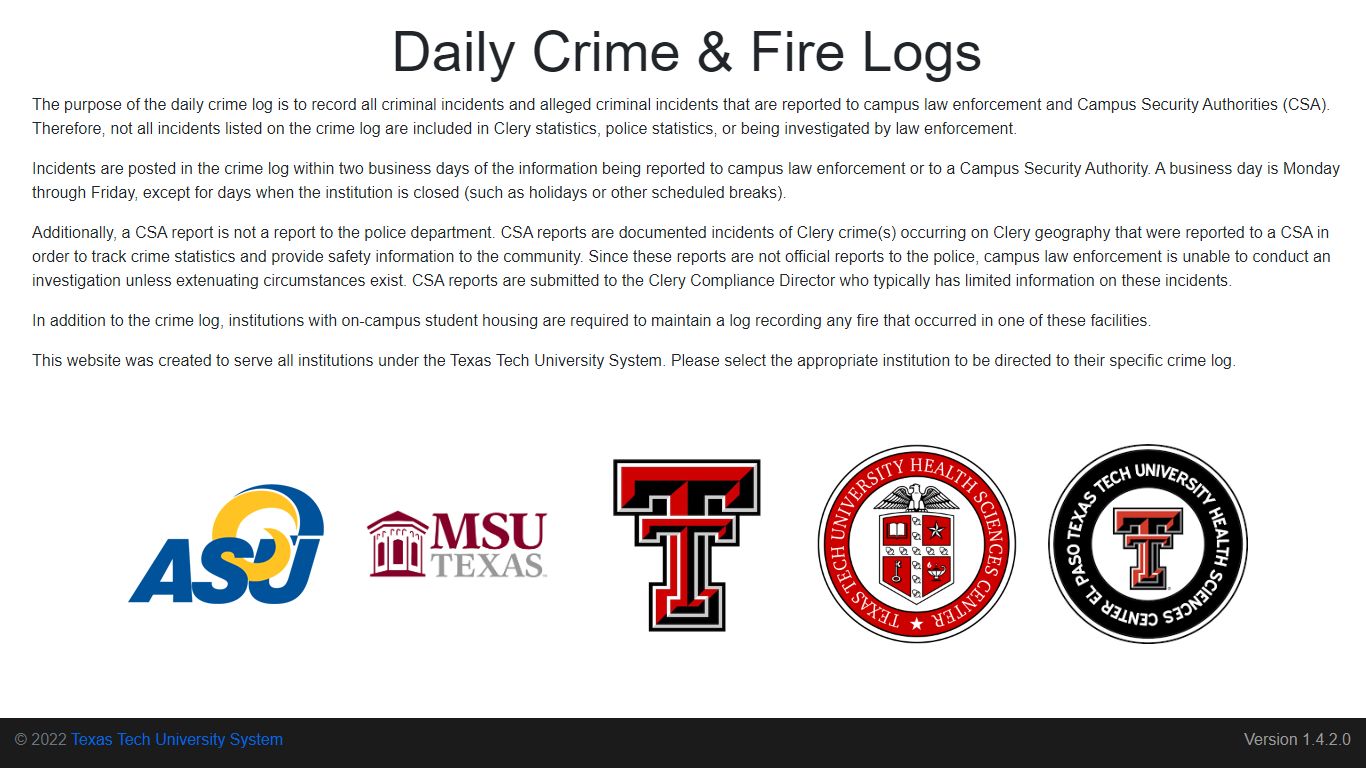 Crime Log - Texas Tech University System